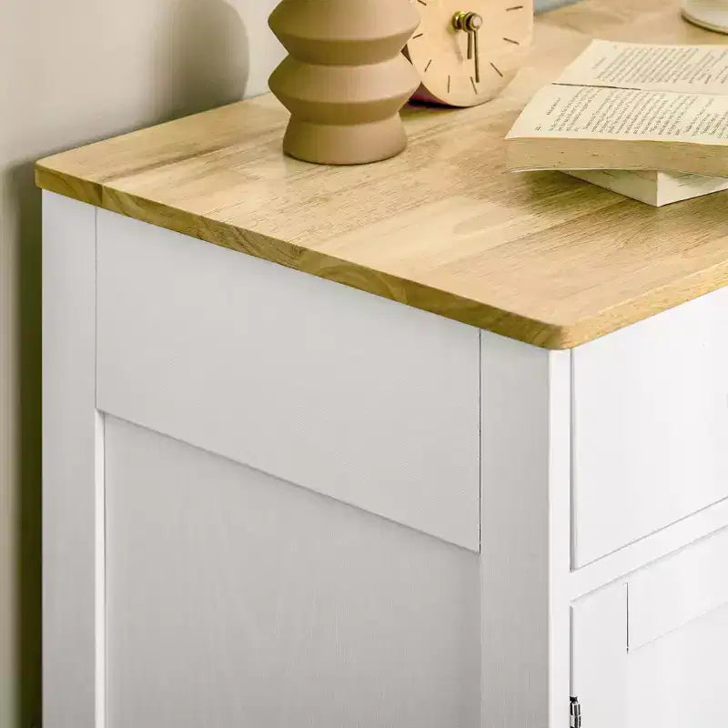 Mobile Contenitore Okak con Piano in Legno, Madia con 2 Ante e 2 Cassetti, Mobile Bar per Soggiorno, Cucina, Sala da Pranzo, Bianco
