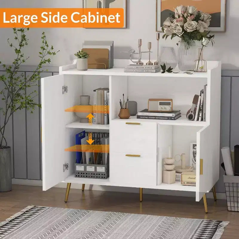 COZONY 40 Mobile Credenza con Vano Contenitore, 2 Cassetti e 2 Ante, Mobile Contenitore da Cucina/Caffetteria per Sala da Pranzo, Ingresso