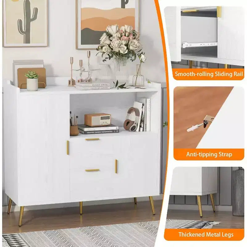 COZONY 40 Mobile Credenza con Vano Contenitore, 2 Cassetti e 2 Ante, Mobile Contenitore da Cucina/Caffetteria per Sala da Pranzo, Ingresso
