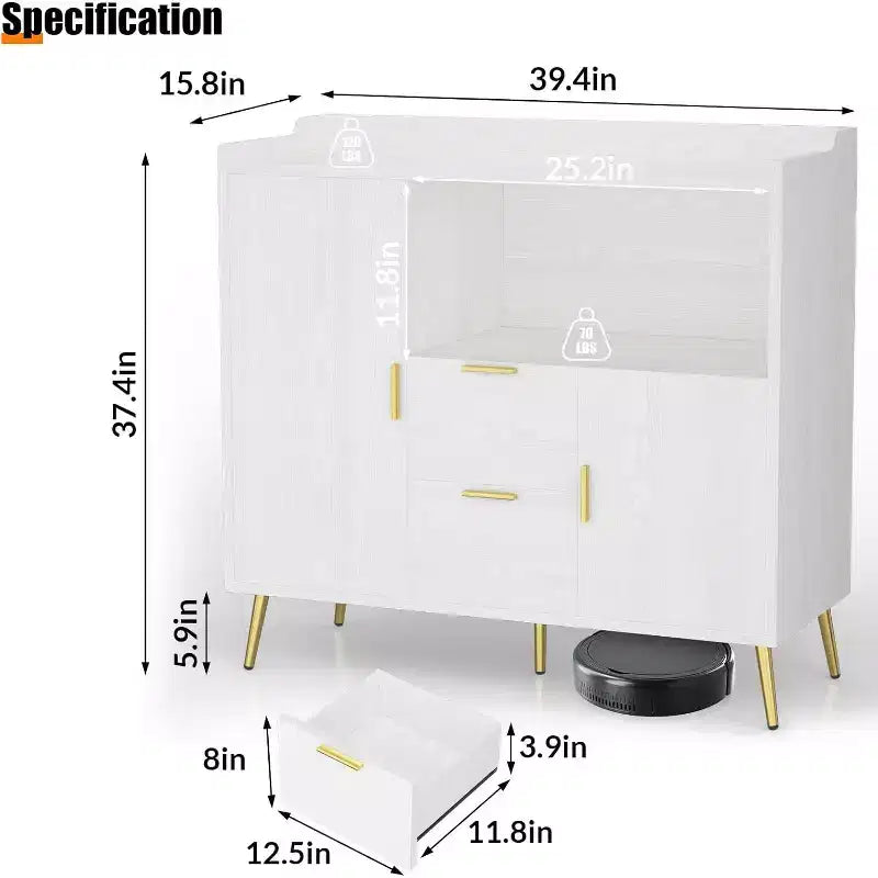 COZONY 40 Mobile Credenza con Vano Contenitore, 2 Cassetti e 2 Ante, Mobile Contenitore da Cucina/Caffetteria per Sala da Pranzo, Ingresso