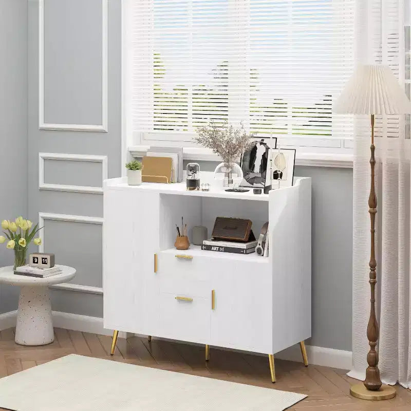 COZONY 40 Mobile Credenza con Vano Contenitore, 2 Cassetti e 2 Ante, Mobile Contenitore da Cucina/Caffetteria per Sala da Pranzo, Ingresso