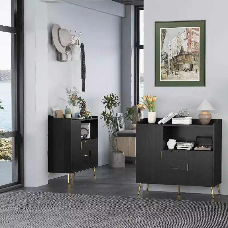 COZONY 40 Mobile Credenza con Vano Contenitore, 2 Cassetti e 2 Ante, Mobile Contenitore da Cucina/Caffetteria per Sala da Pranzo, Ingresso