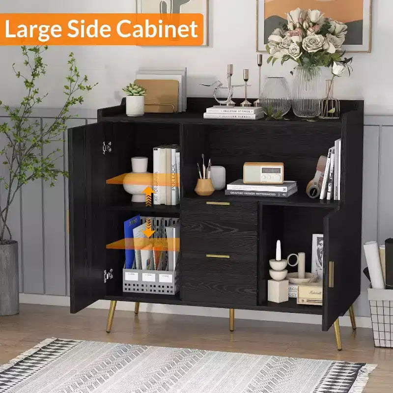 COZONY 40 Mobile Credenza con Vano Contenitore, 2 Cassetti e 2 Ante, Mobile Contenitore da Cucina/Caffetteria per Sala da Pranzo, Ingresso