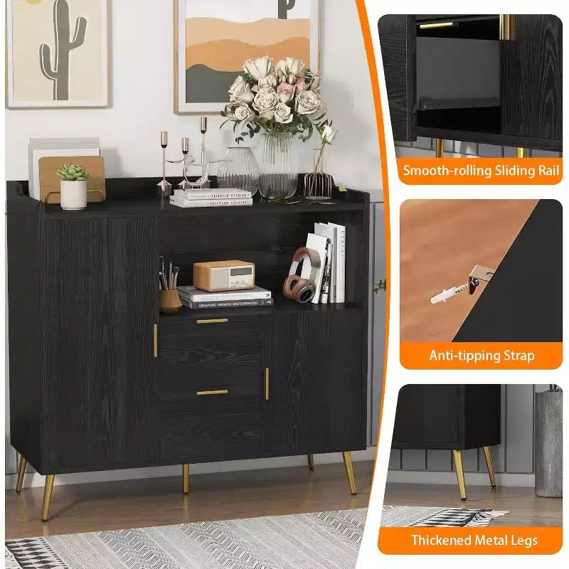 COZONY 40 Mobile Credenza con Vano Contenitore, 2 Cassetti e 2 Ante, Mobile Contenitore da Cucina/Caffetteria per Sala da Pranzo, Ingresso