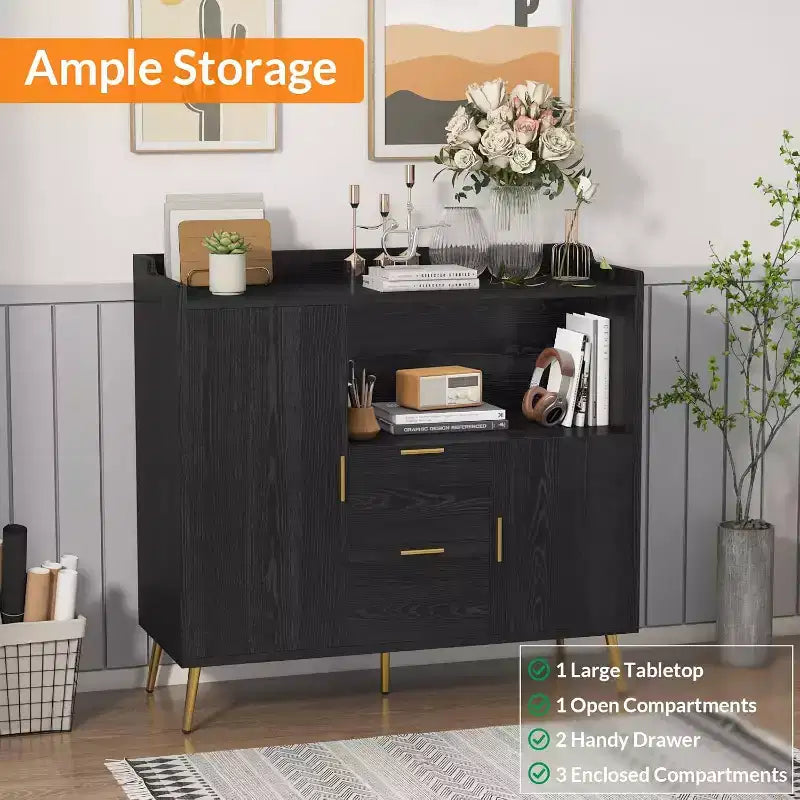 COZONY 40 Mobile Credenza con Vano Contenitore, 2 Cassetti e 2 Ante, Mobile Contenitore da Cucina/Caffetteria per Sala da Pranzo, Ingresso