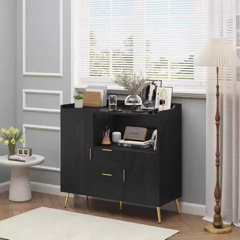 COZONY 40 Mobile Credenza con Vano Contenitore, 2 Cassetti e 2 Ante, Mobile Contenitore da Cucina/Caffetteria per Sala da Pranzo, Ingresso