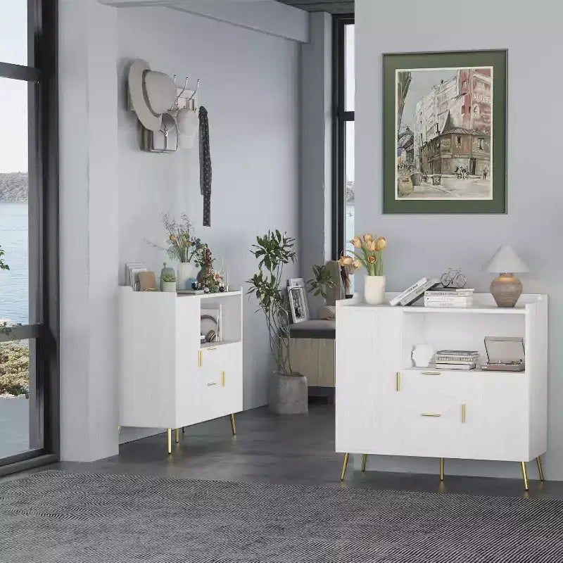 COZONY 40 Mobile Credenza con Vano Contenitore, 2 Cassetti e 2 Ante, Mobile Contenitore da Cucina/Caffetteria per Sala da Pranzo, Ingresso