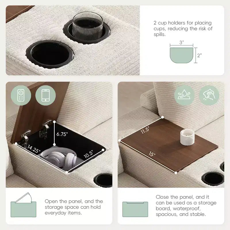 Divano Sezionale Modulare Polibi Oversize 6 Posti a U in Velluto a Coste Multifunzione con Pouf Contenitore