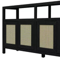 Bohemian Rattan Buffet Storage Cabinet with Solid Wood Frame and Adjustable Shelves for Dining and Living Room