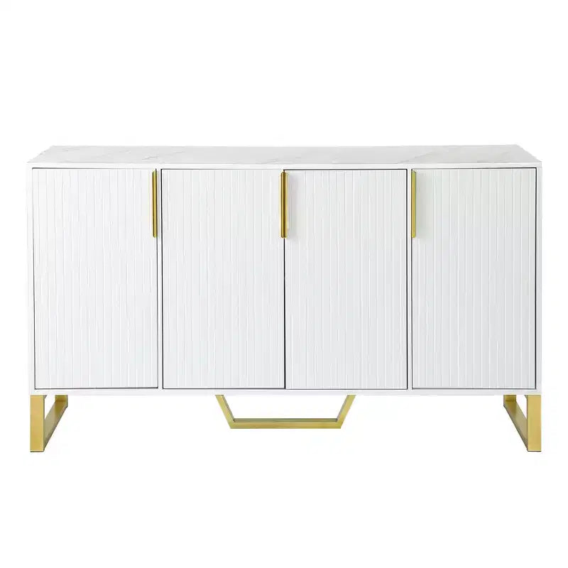 Credenza Hostack con 4 Ante, Ripiani Regolabili, Maniglie e Gambe in Metallo per Soggiorno, Bianco