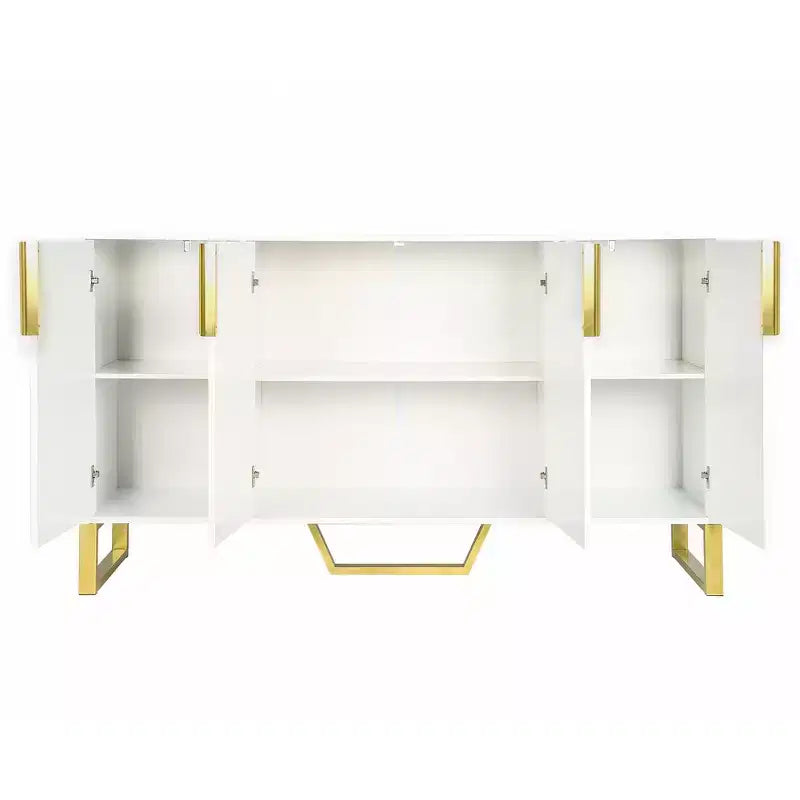 Credenza Hostack con 4 Ante, Ripiani Regolabili, Maniglie e Gambe in Metallo per Soggiorno, Bianco