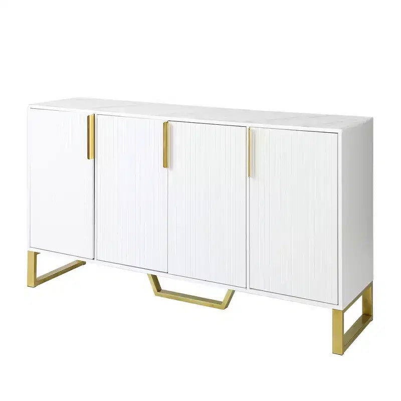Credenza Hostack con 4 Ante, Ripiani Regolabili, Maniglie e Gambe in Metallo per Soggiorno, Bianco