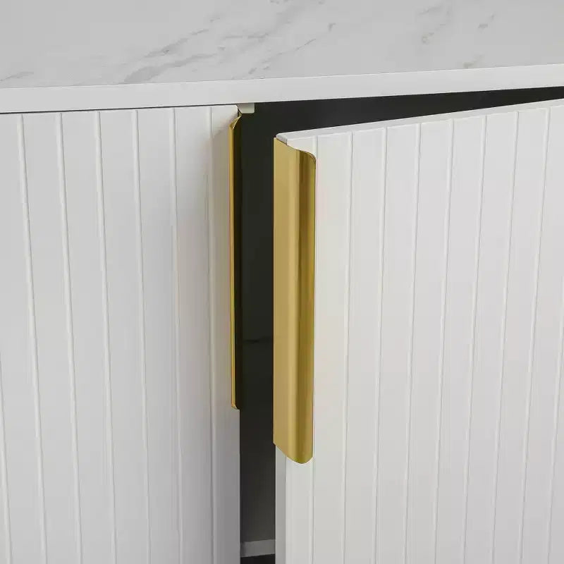 Credenza Hostack con 4 Ante, Ripiani Regolabili, Maniglie e Gambe in Metallo per Soggiorno, Bianco