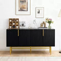 Hostack 4-Door Sideboard Cabinet with Gold Metal Handles and Elegant Storage for Dining and Living Room, Black
