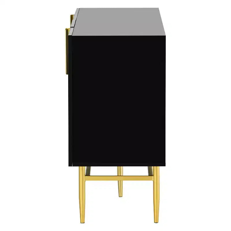 Hostack Buffet 4 portes avec poignées en métal doré et rangement élégant pour salle à manger et salon, noir
