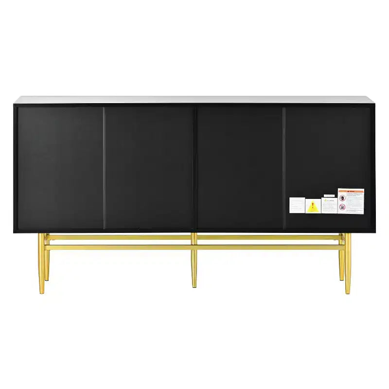 Hostack Buffet 4 portes avec poignées en métal doré et rangement élégant pour salle à manger et salon, noir