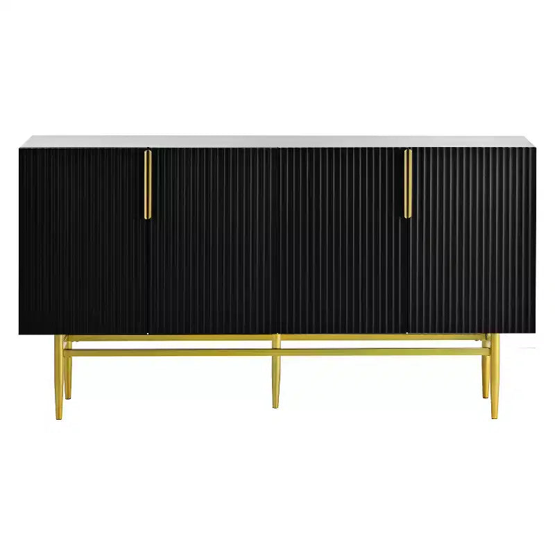 Hostack Buffet 4 portes avec poignées en métal doré et rangement élégant pour salle à manger et salon, noir