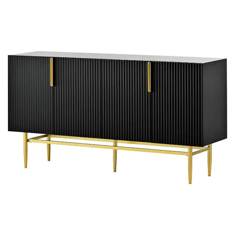 Hostack Buffet 4 portes avec poignées en métal doré et rangement élégant pour salle à manger et salon, noir