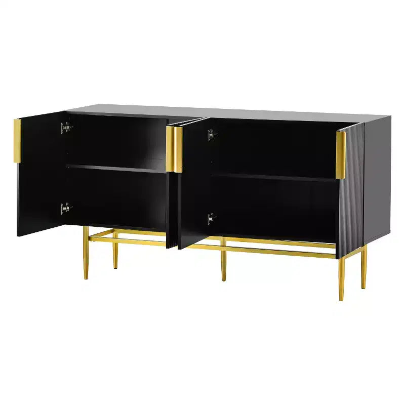 Hostack Buffet 4 portes avec poignées en métal doré et rangement élégant pour salle à manger et salon, noir