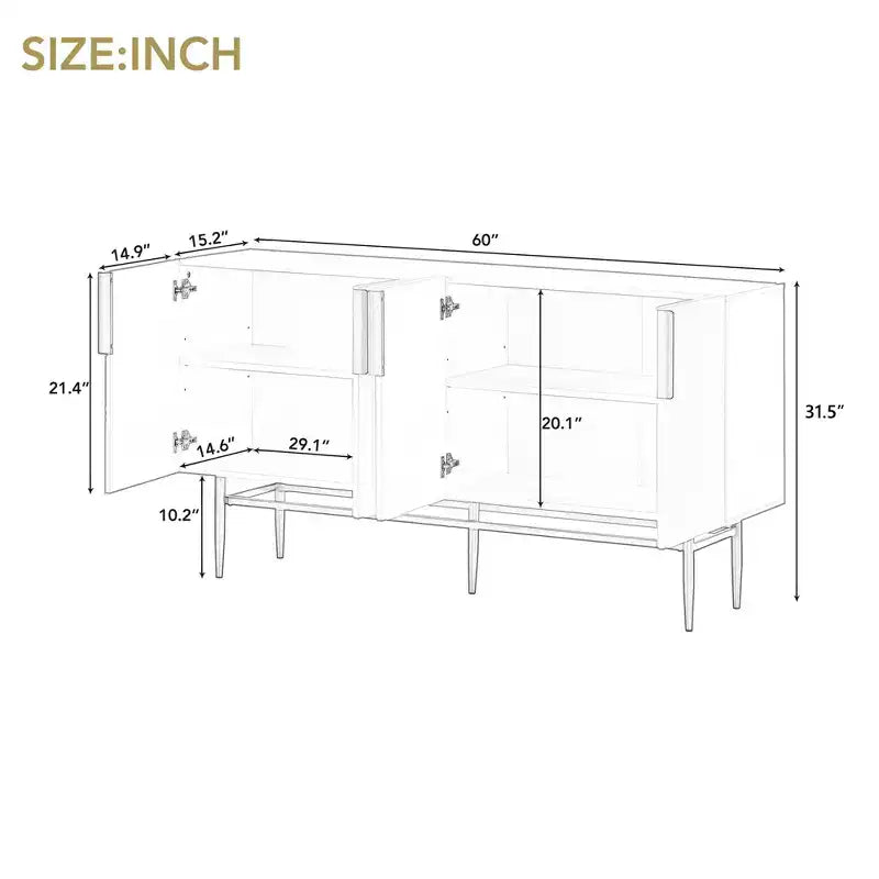 Hostack Buffet 4 portes avec poignées en métal doré et rangement élégant pour salle à manger et salon, noir
