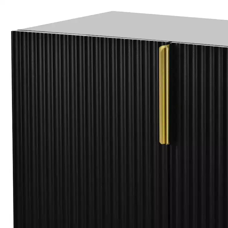 Hostack Buffet 4 portes avec poignées en métal doré et rangement élégant pour salle à manger et salon, noir