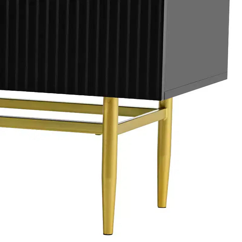 Hostack Buffet 4 portes avec poignées en métal doré et rangement élégant pour salle à manger et salon, noir