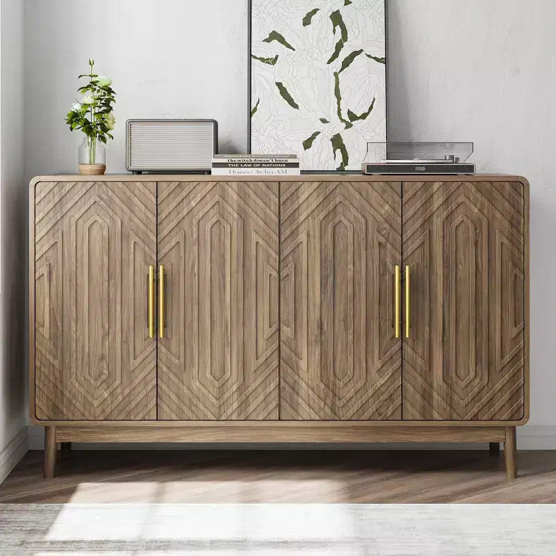 Okak Sideboard Buffet Cabinet, Accent Cabinet with 4 Doors and 4 Adjustable Shelves, Storage Cabinet for Living Room, Entryway, Hallway, Nature