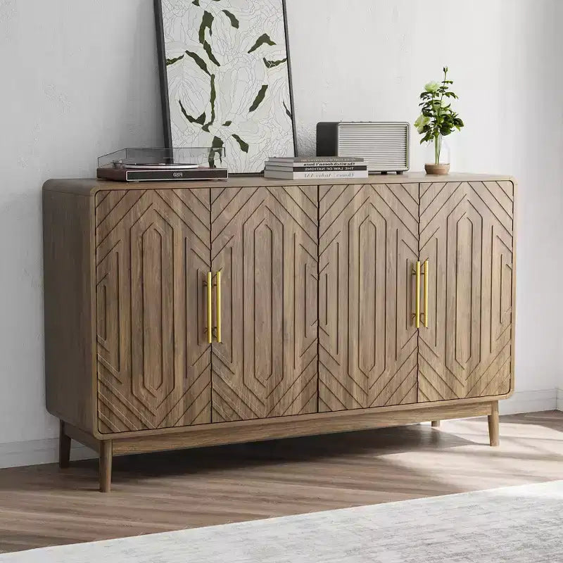 Buffet bas Okak, meuble d'appoint avec 4 portes et 4 étagères réglables, meuble de rangement pour salon, entrée, couloir, Naturel
