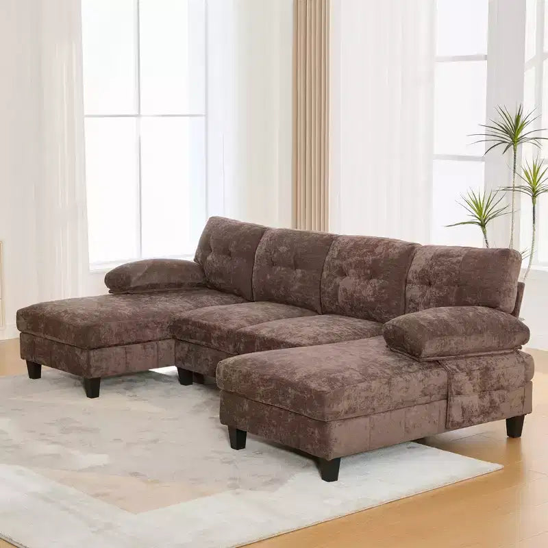Canapé d'angle en chenille en U ultra-moelleux Polibi avec deux méridiennes