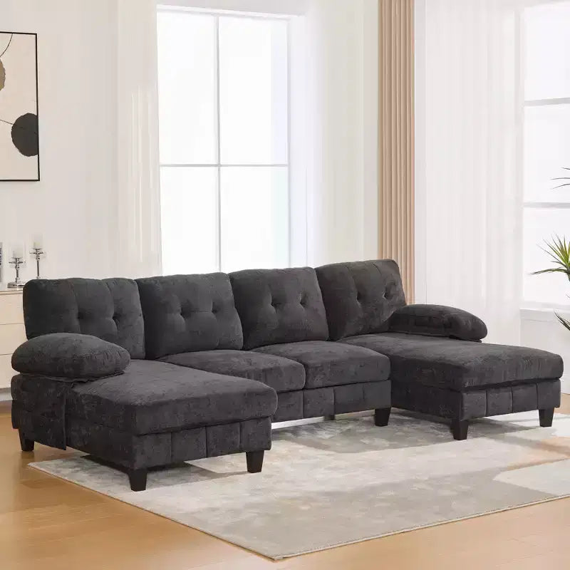 Canapé d'angle en chenille en U ultra-moelleux Polibi avec deux méridiennes