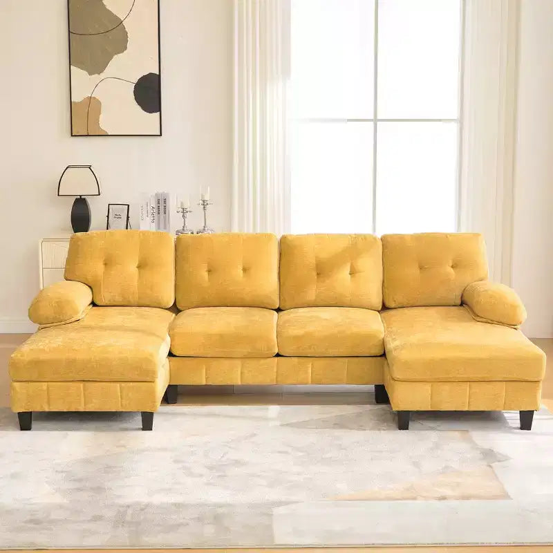 Canapé d'angle en chenille en U ultra-moelleux Polibi avec deux méridiennes