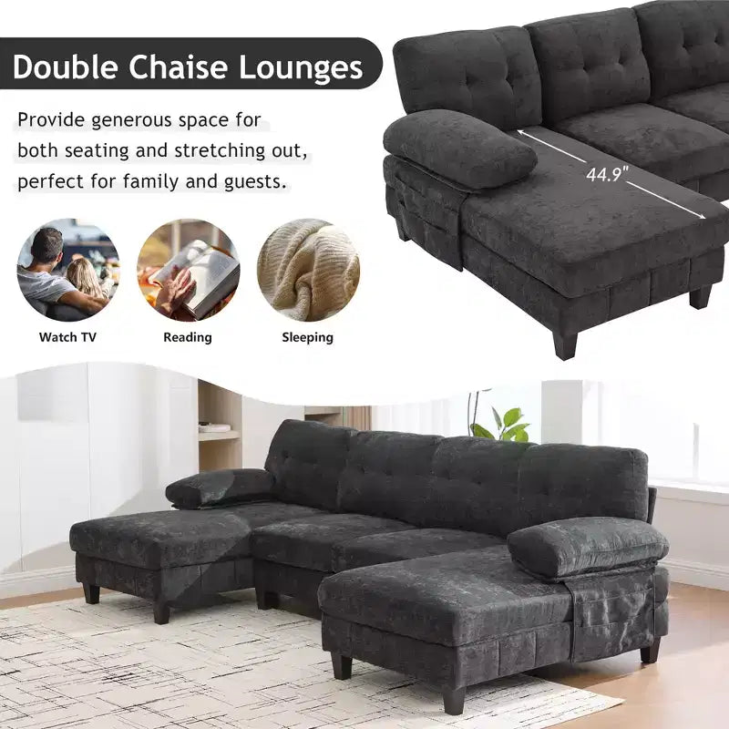 Canapé d'angle en chenille en U ultra-moelleux Polibi avec deux méridiennes