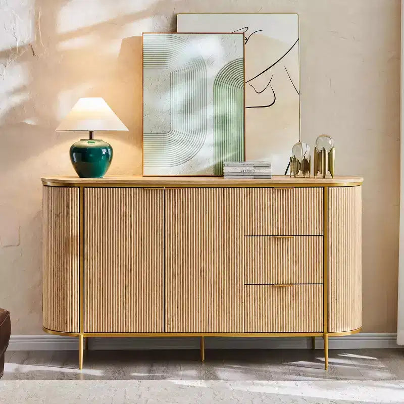 Madia Credenza con Scanalature, Mobile Buffet Moderno da 60", Tavolo da Caffè, Bar per Vini, Mobile Consolle Contenitore, Tavolino d'Appoggio per Sala da Pranzo, Soggiorno