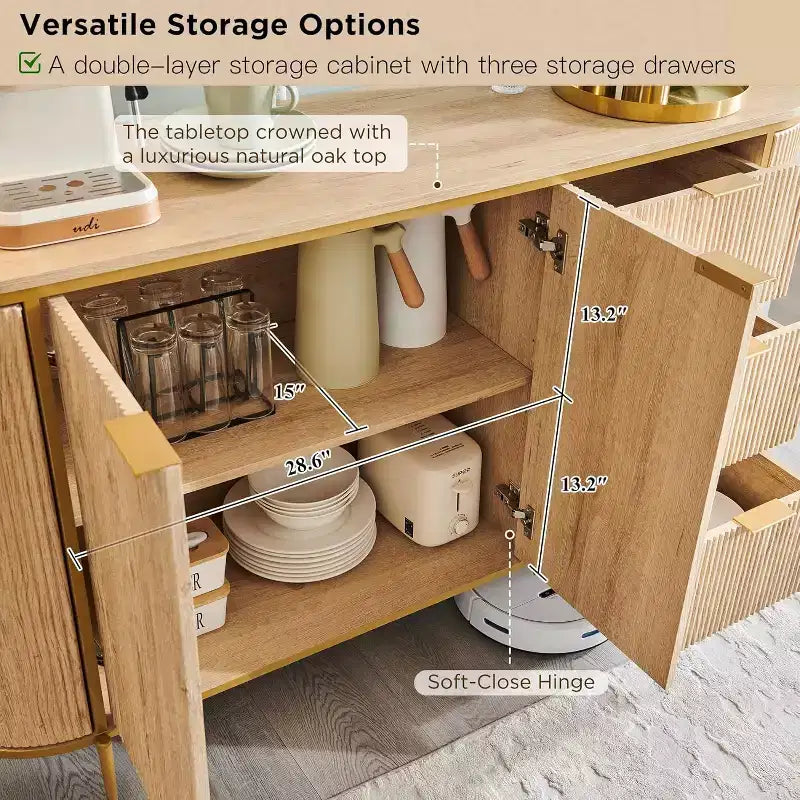 Madia Credenza con Scanalature, Mobile Buffet Moderno da 60", Tavolo da Caffè, Bar per Vini, Mobile Consolle Contenitore, Tavolino d'Appoggio per Sala da Pranzo, Soggiorno