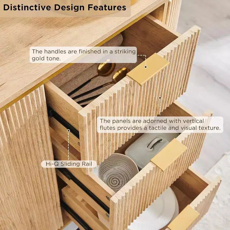Madia Credenza con Scanalature, Mobile Buffet Moderno da 60", Tavolo da Caffè, Bar per Vini, Mobile Consolle Contenitore, Tavolino d'Appoggio per Sala da Pranzo, Soggiorno