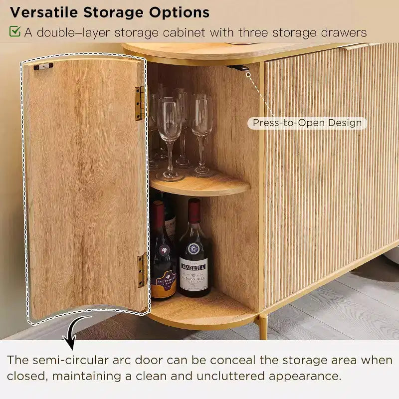 Madia Credenza con Scanalature, Mobile Buffet Moderno da 60", Tavolo da Caffè, Bar per Vini, Mobile Consolle Contenitore, Tavolino d'Appoggio per Sala da Pranzo, Soggiorno