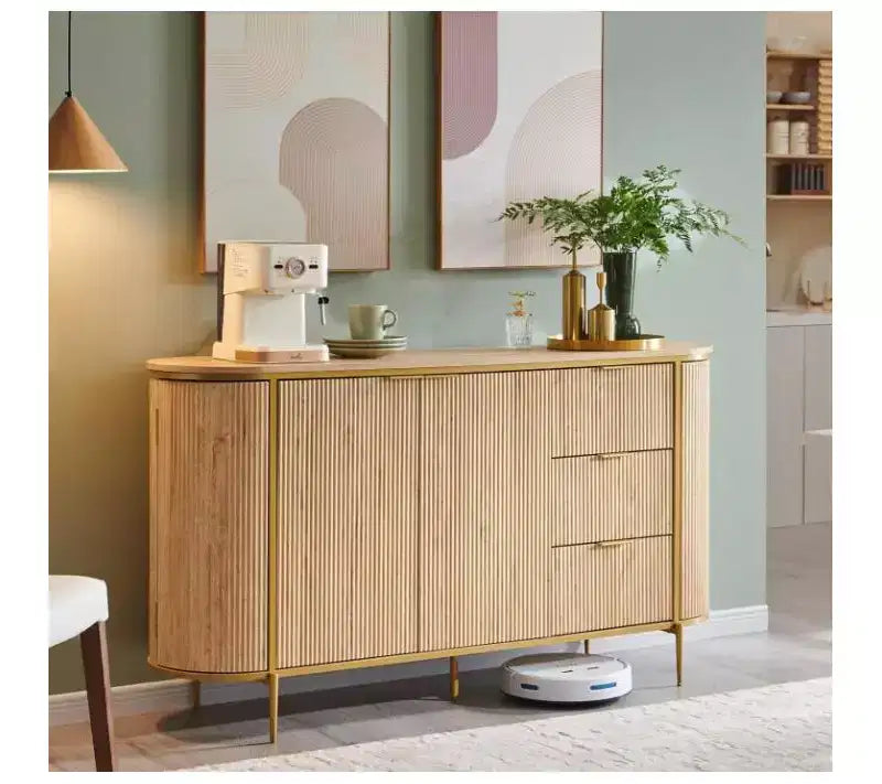 Madia Credenza con Scanalature, Mobile Buffet Moderno da 60", Tavolo da Caffè, Bar per Vini, Mobile Consolle Contenitore, Tavolino d'Appoggio per Sala da Pranzo, Soggiorno