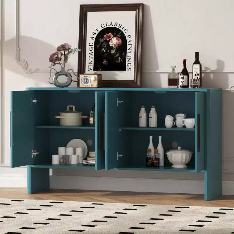 MAYEERTY Mobile Credenza Buffet con Vano Contenitore Ripiani Regolabili e Maniglie Lunghe Credenza a 4 Ante in Legno per Cucina Soggiorno