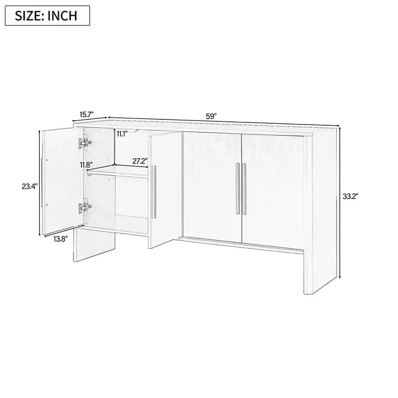 MAYEERTY Mobile Credenza Buffet con Vano Contenitore Ripiani Regolabili e Maniglie Lunghe Credenza a 4 Ante in Legno per Cucina Soggiorno