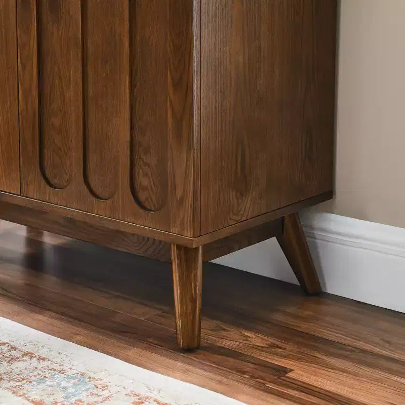 MAYEERTY Madia a Credenza Scanalata con Ripiani, Gambe in Legno Massiccio, per Soggiorno Sala da Pranzo