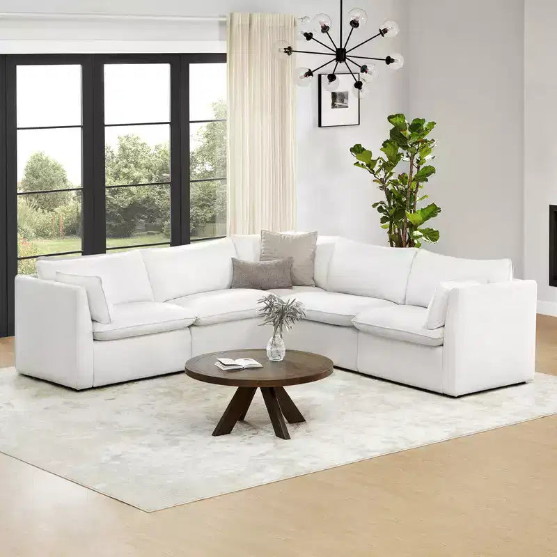 Spruce & Spring Cream 5-Piece Modular Sectional Couch for Living Room