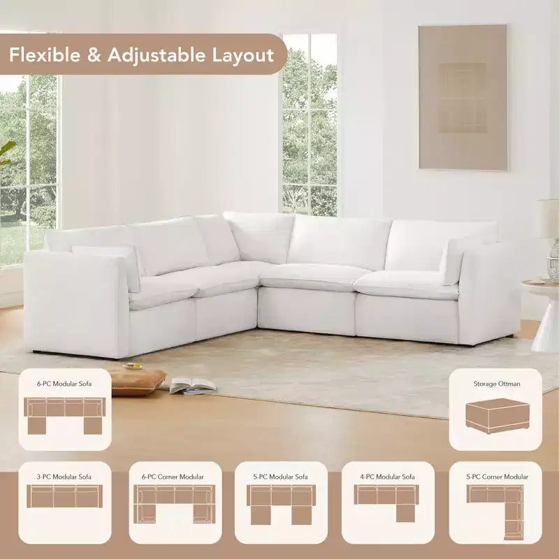 Canapé modulaire sectionnel 5 pièces Spruce & Spring Cream pour salon