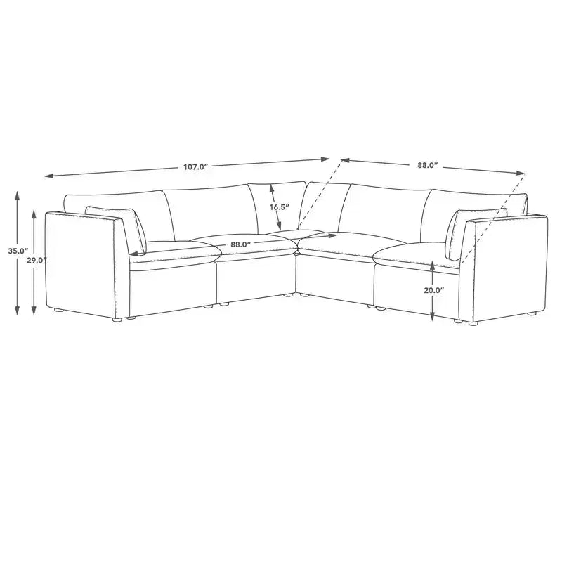 Canapé modulaire sectionnel 5 pièces Spruce & Spring Cream pour salon