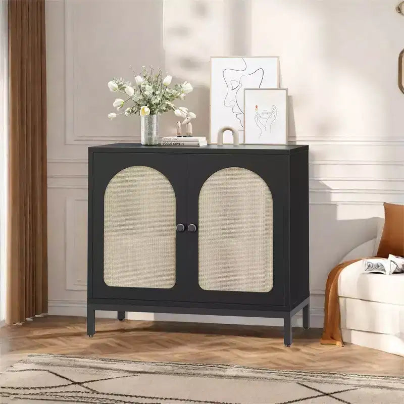 COZONY Credenza a buffet in rattan con ripiano regolabile, mobiletto da cucina per soggiorno, corridoio, ingresso