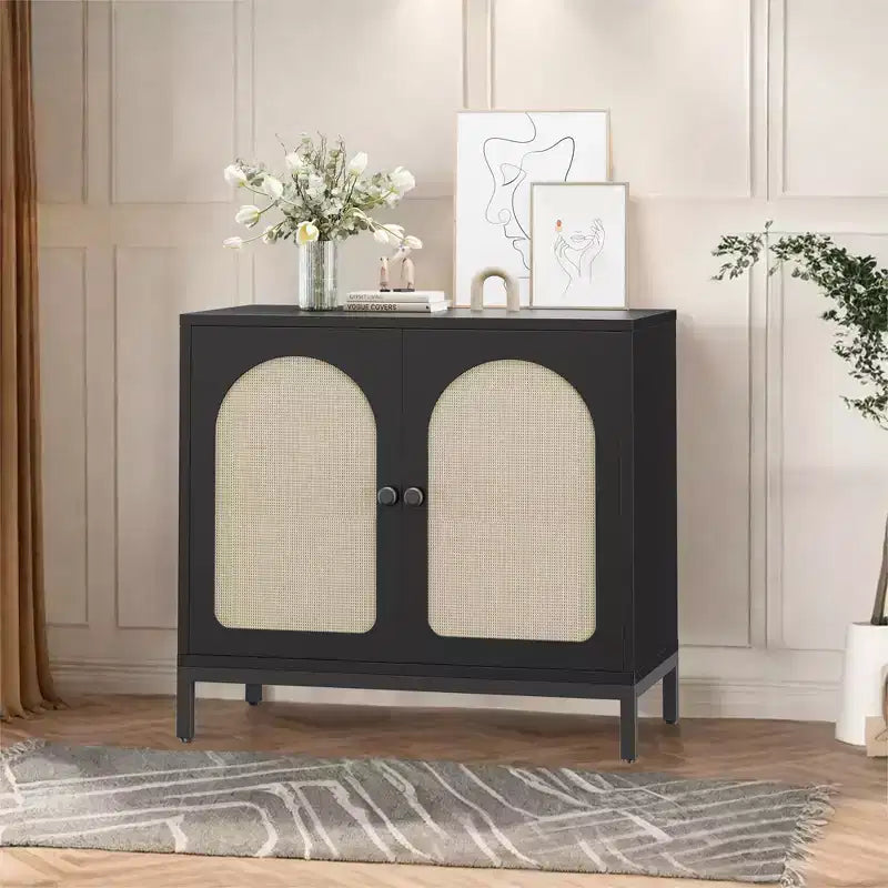 COZONY Credenza a buffet in rattan con ripiano regolabile, mobiletto da cucina per soggiorno, corridoio, ingresso