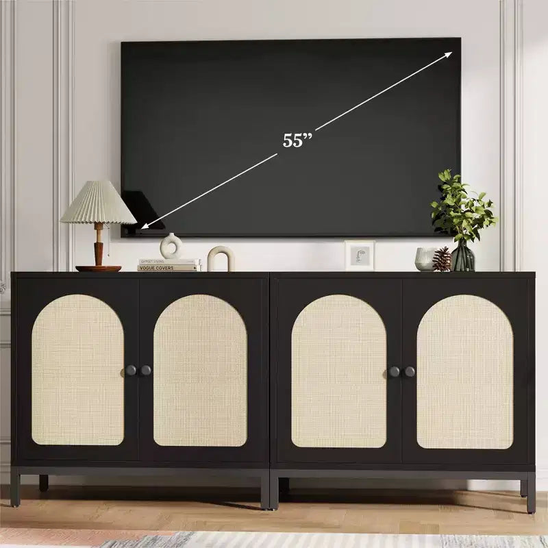 COZONY Credenza a buffet in rattan con ripiano regolabile, mobiletto da cucina per soggiorno, corridoio, ingresso