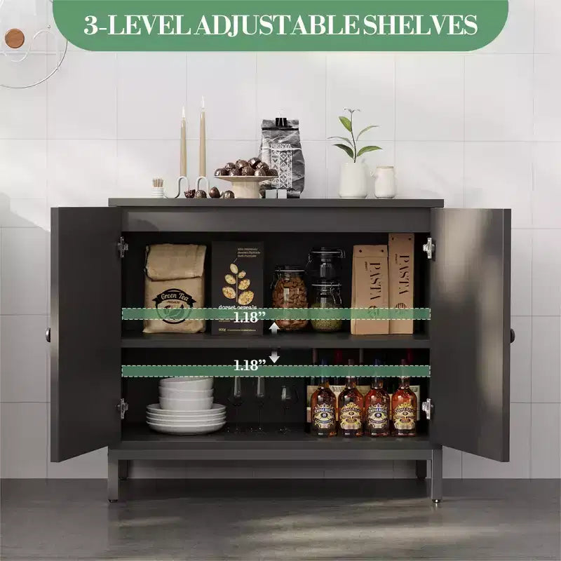 COZONY Credenza a buffet in rattan con ripiano regolabile, mobiletto da cucina per soggiorno, corridoio, ingresso
