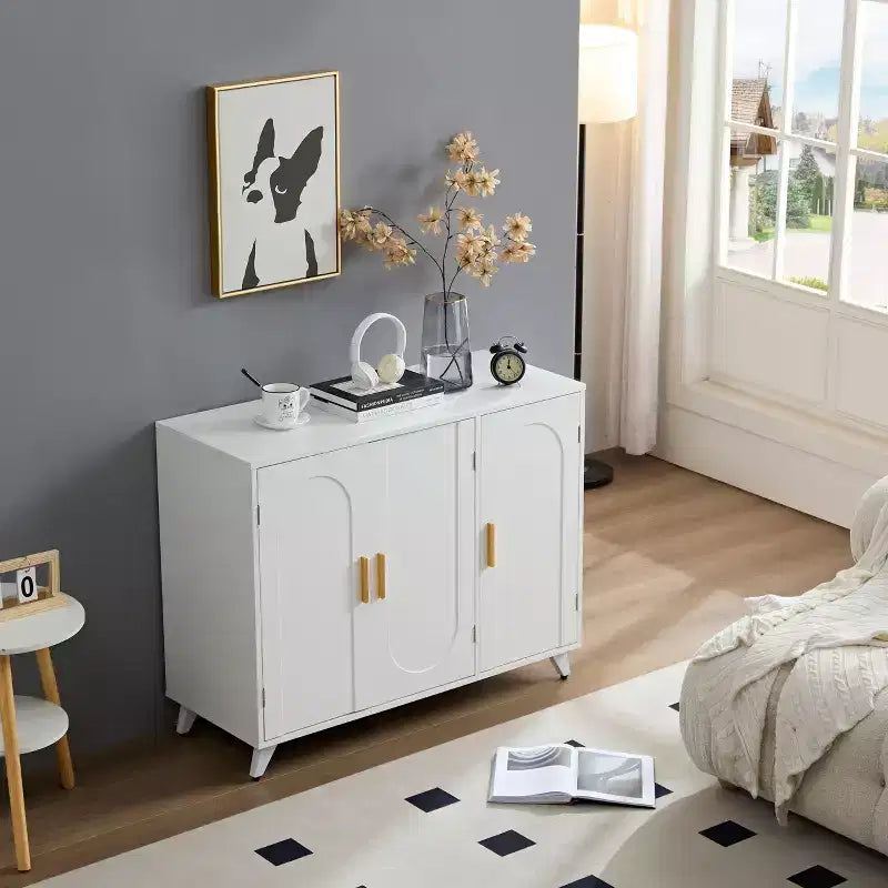 Okak Credenza, Madia Contenitore con 3 Ante e Maniglia in Metallo, mobile d'ingresso per Soggiorno, Ingresso, Cucina