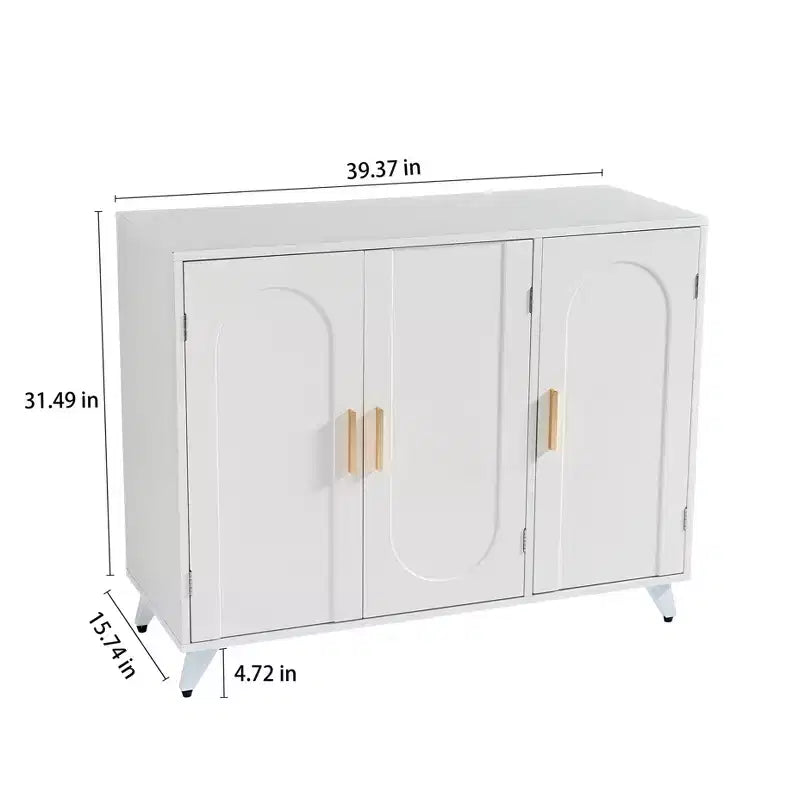 Okak Credenza, Madia Contenitore con 3 Ante e Maniglia in Metallo, mobile d'ingresso per Soggiorno, Ingresso, Cucina