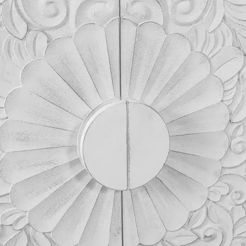 Mobile Contenitore Okak con Anta Intagliata a Fiore, Mobile Ingresso con Maniglia in Metallo, Credenza per Soggiorno